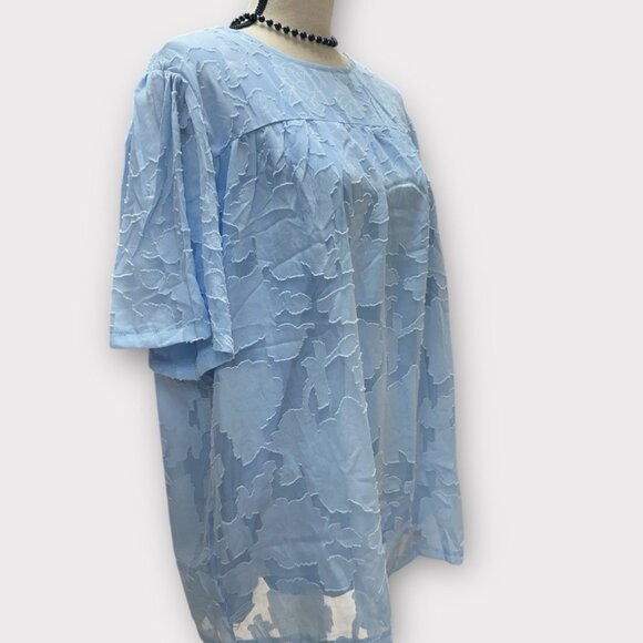 Women's 2XL Light Blue Summer Chiffon Loose Top Floral Texture‎ Vacay Beach - Picture 2 of 7